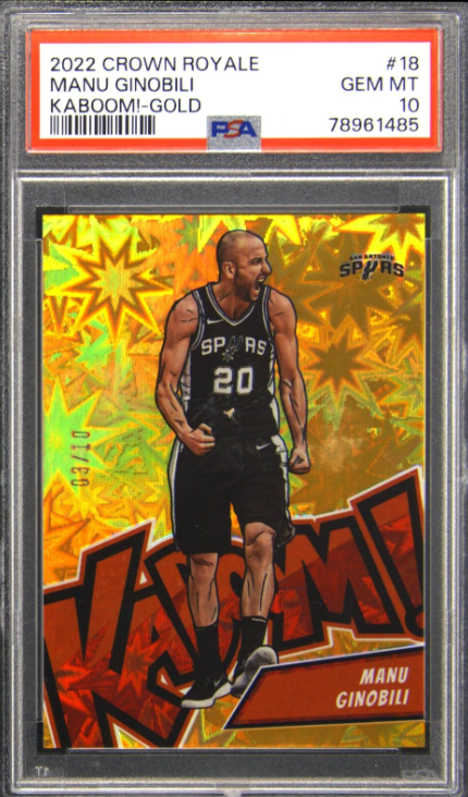 2022 Crown Royale Kaboom! Manu Ginobili Gold Rookie Card