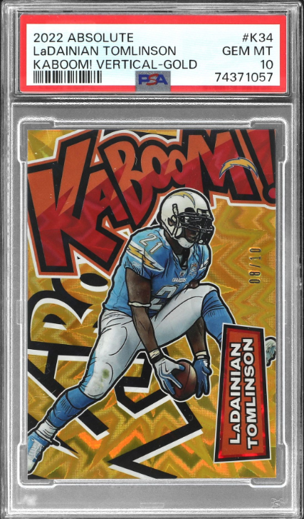 2022 Panini Absolute Kaboom! Vertical Gold LaDainian Tomlinson Rookie Card