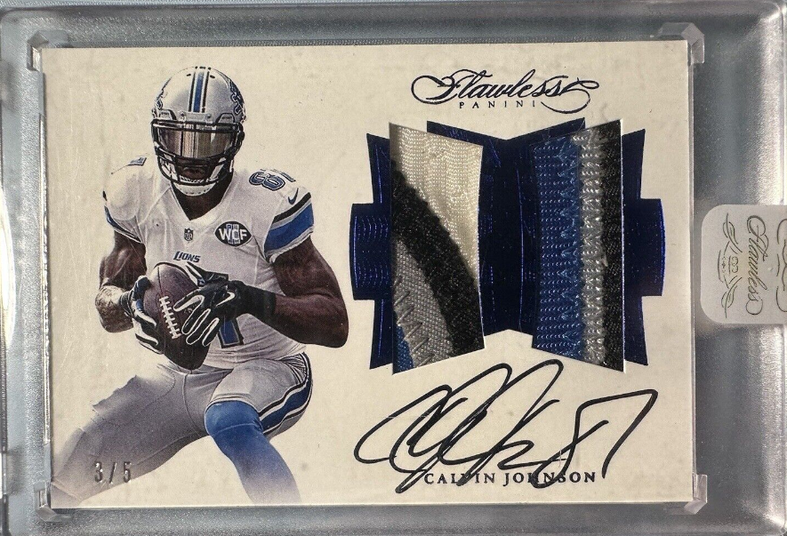 Calvin Johnson 2016 Panini Flawless Sapphire Dual Patch On Card Auto