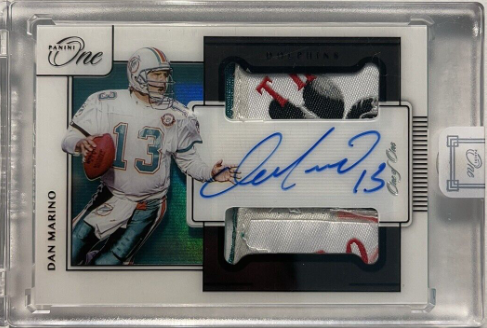 Dan Marino 2020 Panini One Black Laundry Tag Dual Patch Auto 1/1 Dolphins Rookie Card