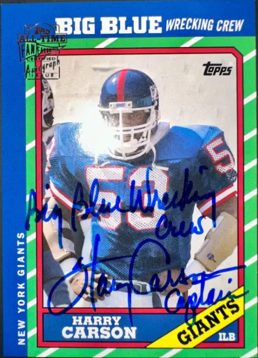 Harry Carson 2004 Topps Fan Favorites Auto Big Blue WC Notations Rookie Card