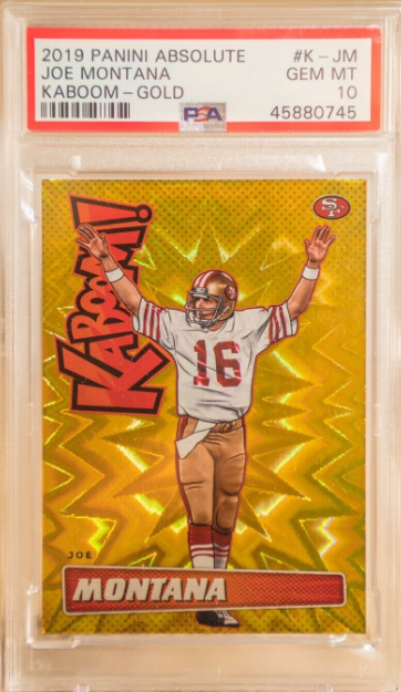 Joe Montana 2019 Absolute Gold Kaboom First Year Rookie Card