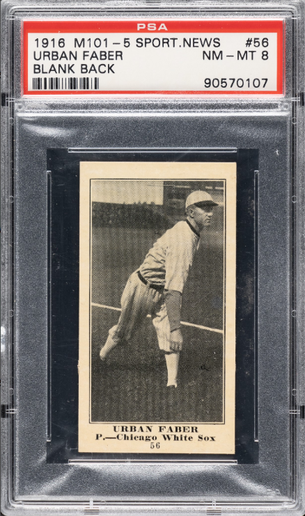 1916 M101-5 Sporting News Urban "Red" Faber Rookie Card