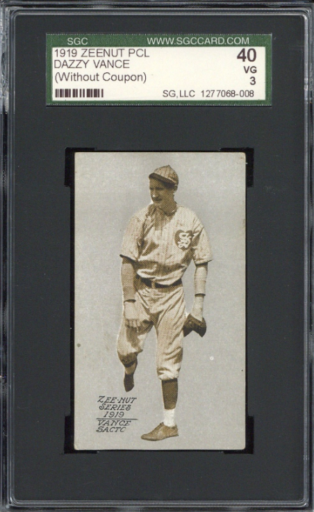 1919 Zeenut PCL Dazzy Vance Rookie Card