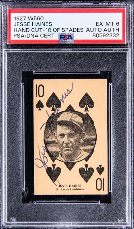 1927 W560 10 of Spades, Hand Cut, Jesse Haines Signed Card Rookie Card