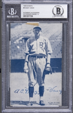 1928 Exhibits Dazzy Vance Signed Rookie Card 