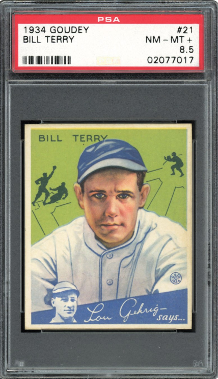 1934 Goudey #21 Bill Terry Rookie Card