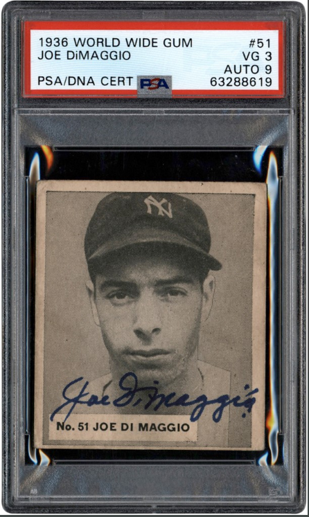 12 Most Valuable Joe DiMaggio Baseball Cards   1936 V355 World Wide Gum Joe DiMaggio Signed Rookie Card 