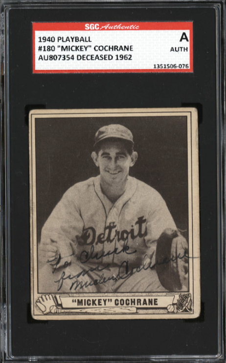 1940 Playball Mickey Cochrane (HOF) Rookie card