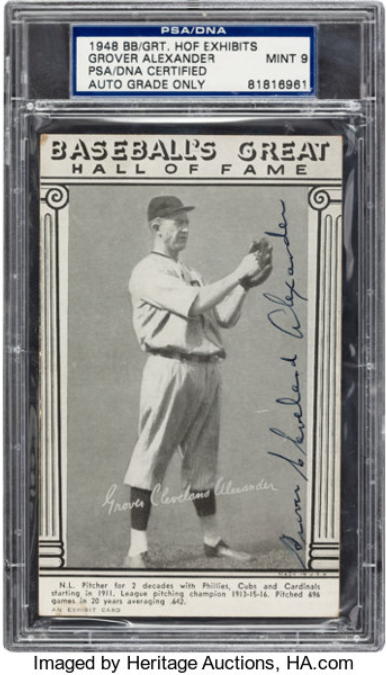 1948 Grover Cleveland Alexander Signed Baseball's Great Hall Of Fame Exhibits Rookie Card