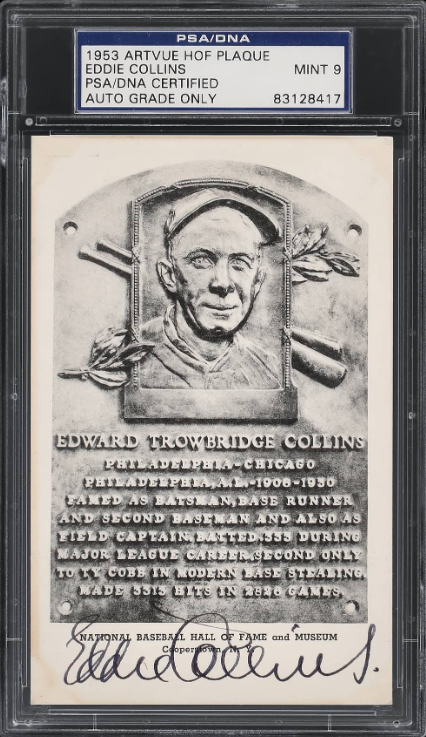 1953 Eddie Collins Signed Artvue Hall of Fame Plaque Rookie Card