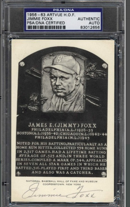 1956-63 Artvue H. O. F. Jimmie Foxx Auto Rookie Card