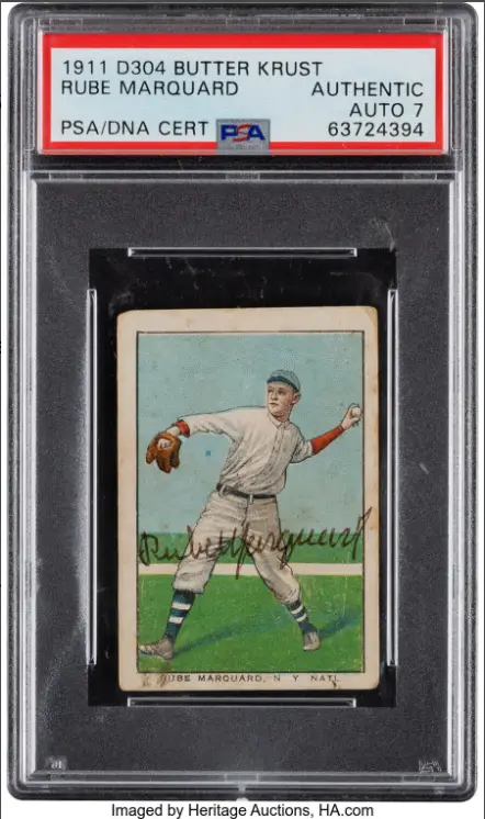 Signed 1911-14 D304 Butter Krust Rube Marquard Rookie Card
