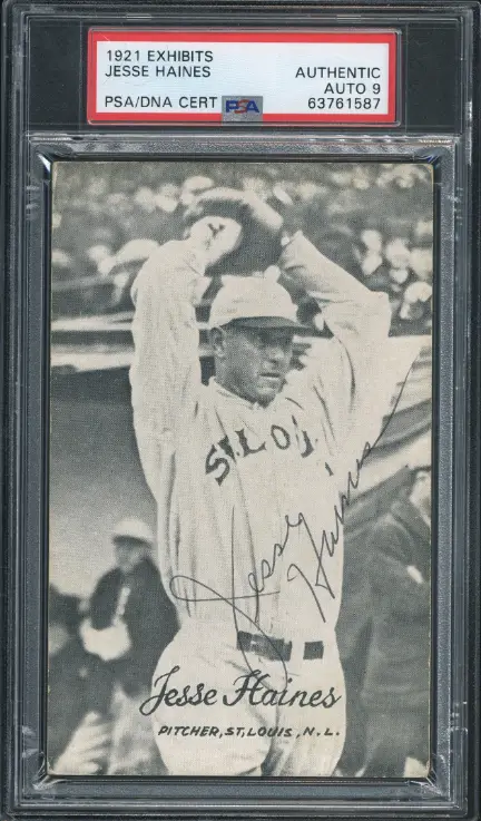 Signed 1921 Exhibits Jesse Haines Rookie Card