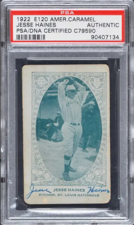 Signed 1922 E120 American Caramel Jesse Haines Rookie Card