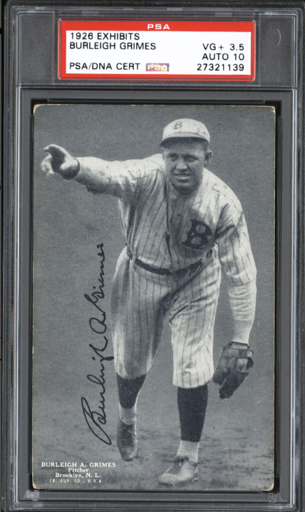 Signed 1926 Exhibits Burleigh Grimes (HOF) Rookie Card