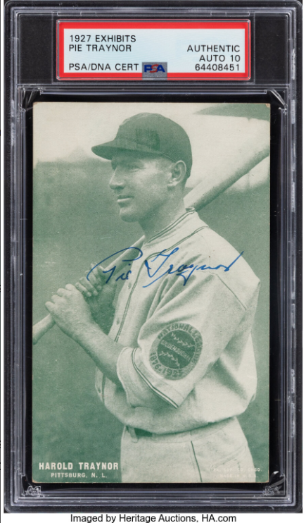 Signed 1927 Exhibits Pie Traynor Rookie Card