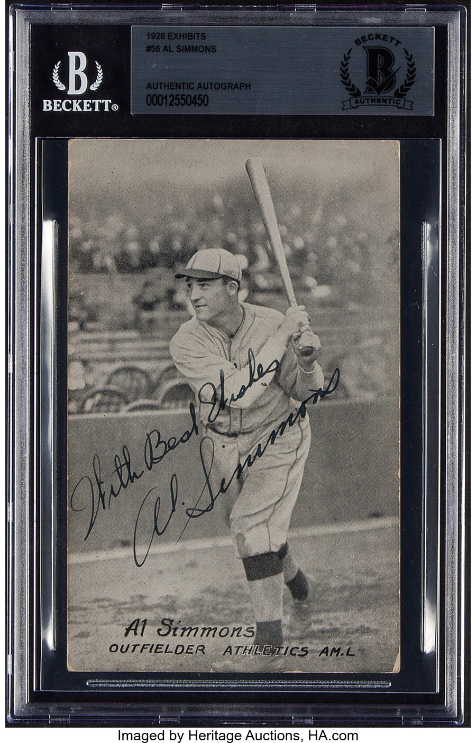 Signed 1928 Exhibit Al Simmons BAS Authentic Rookie Card