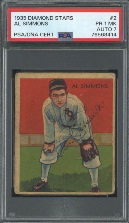 Signed 1935 Diamond Stars Al Simmons Rookie Card