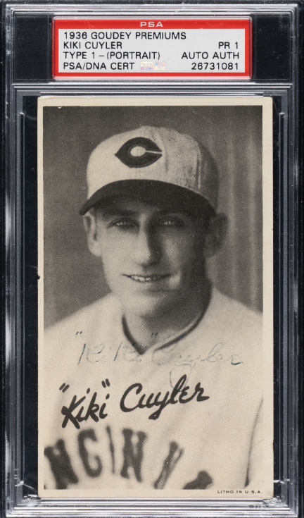 Signed 1936 R314 Goudey "Wide Pen" Premium Kiki Cuyler Rookie Card