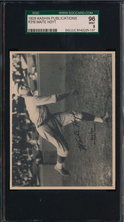 Spectacular 1929 R316 Kashin Publications Waite Hoyt Rookie Card